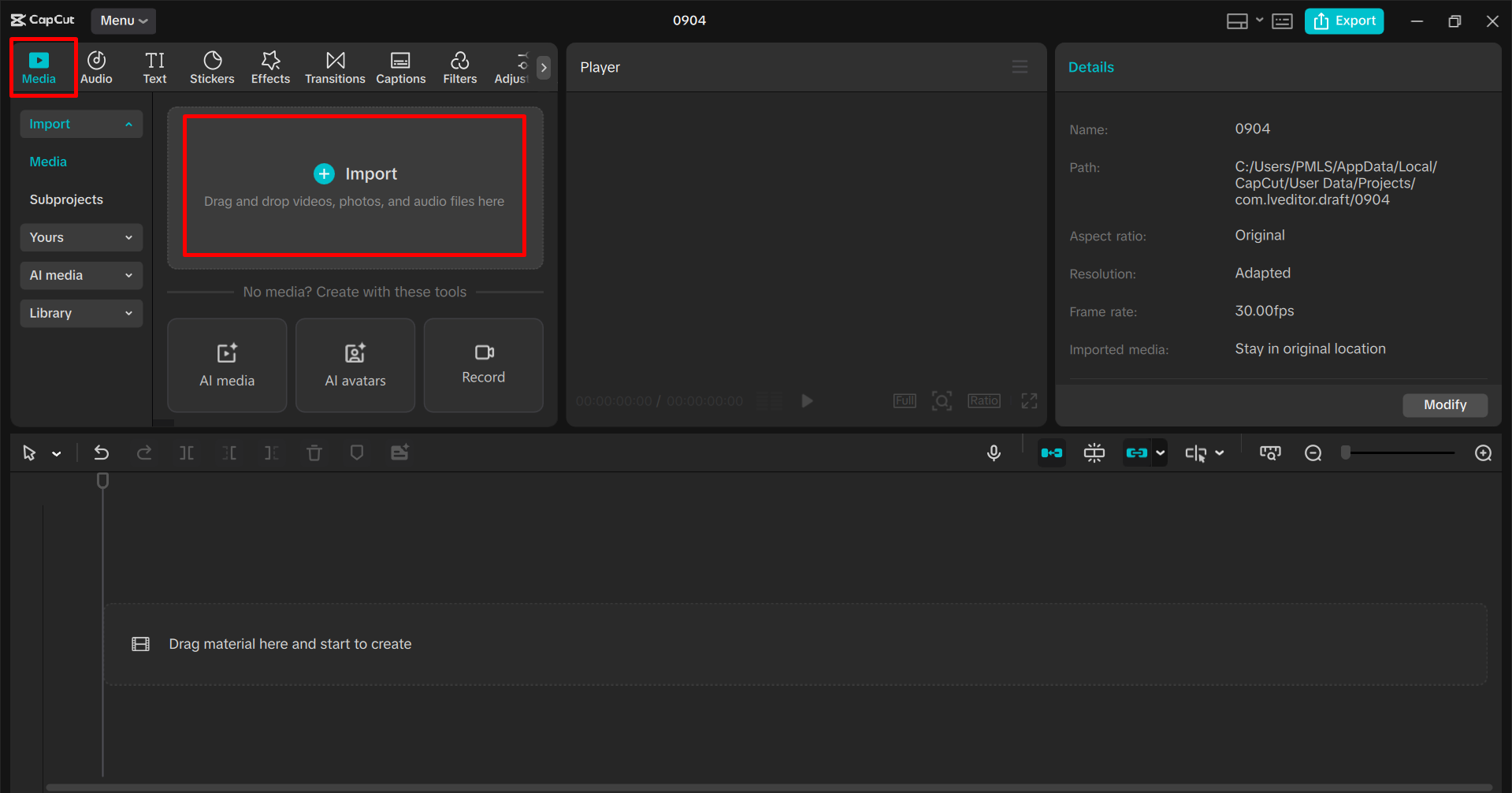 Import videa do editoru videa CapCut