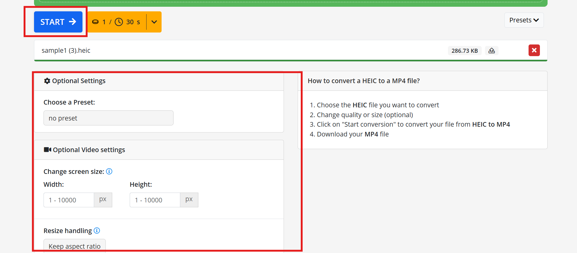 Adjust settings and convert