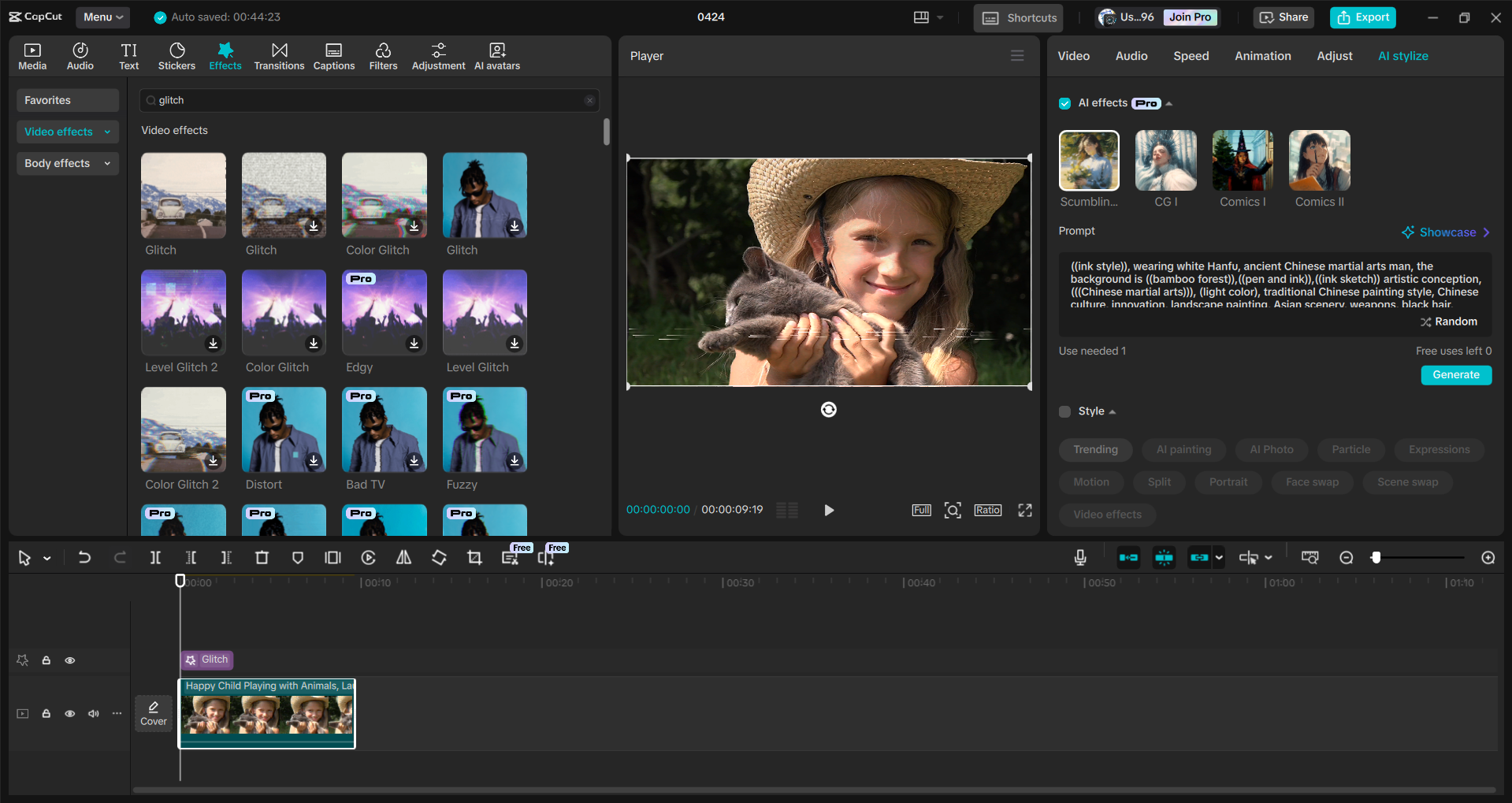 Interface of the CapCut desktop video editor - an efficient way to apply glitch effect to videos
