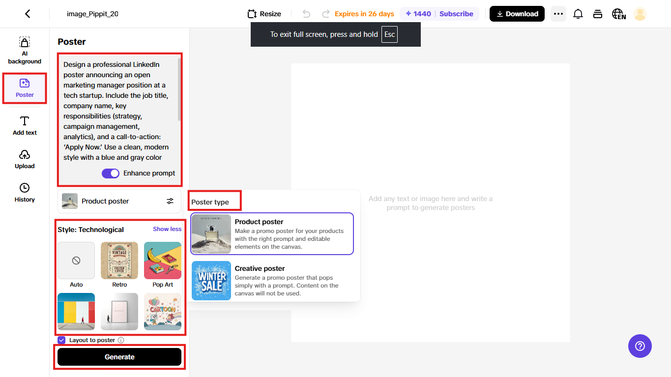 Give prompt and choose your style