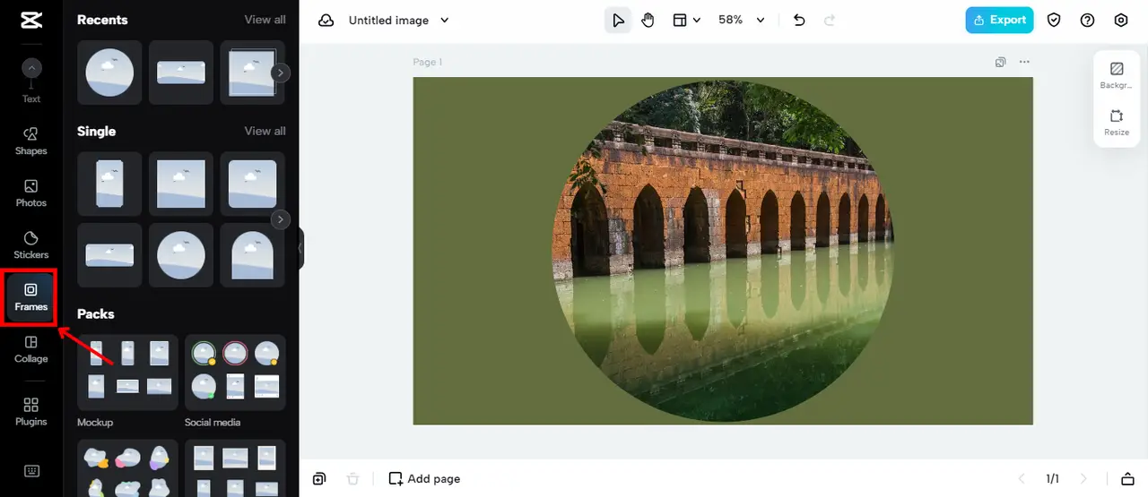 Applying creative frames to cropped photos in CapCut workspace