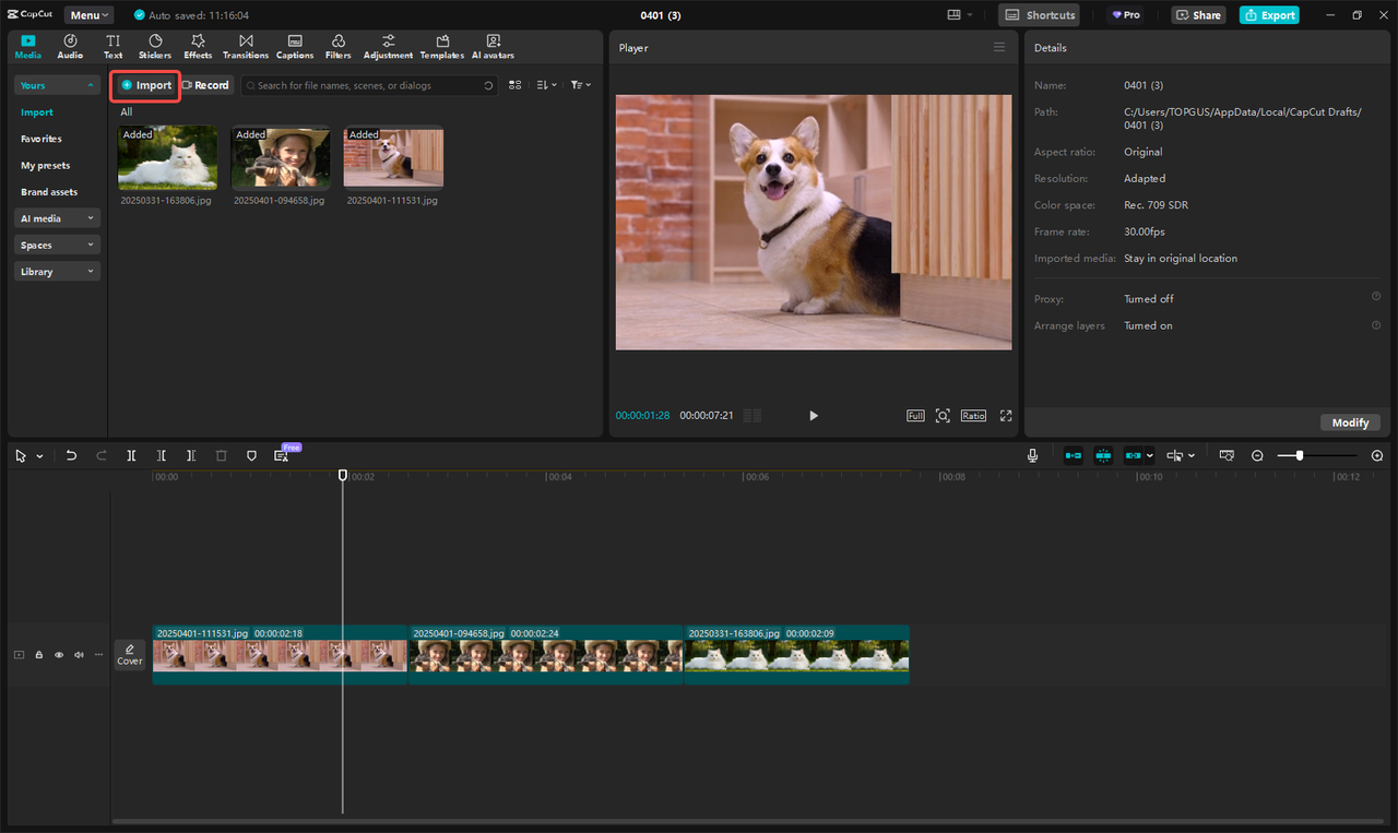 Importovat média do CapCut