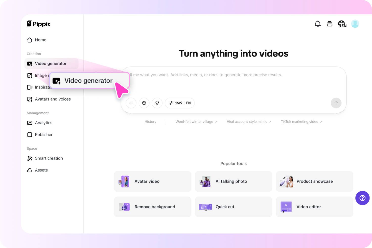 Access the video generator tool