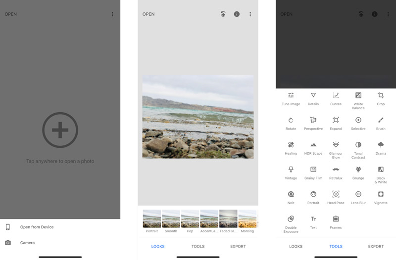 Adding filters to photos with Snapspeed on mobile