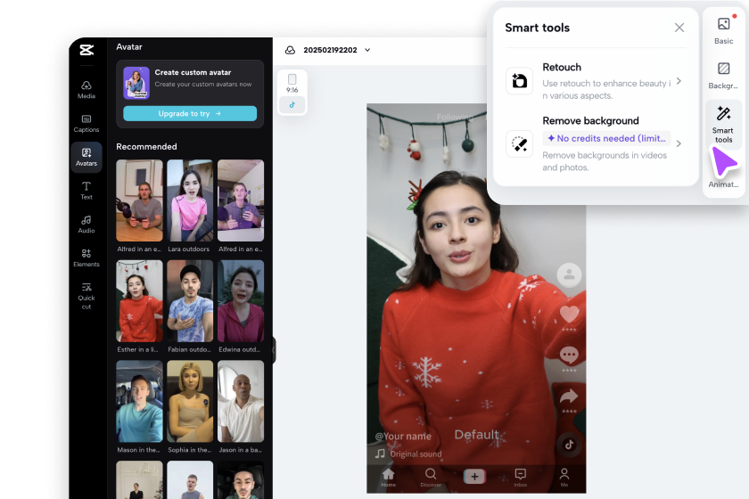 Pippit's Video Editor interface showing customization options for a walkthrough video snippet, perhaps with an AI avatar