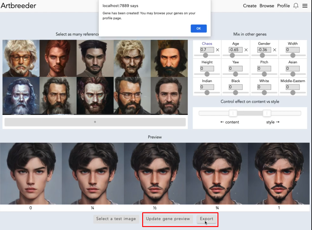 Exporting the gene from the Artbreeder AI image generator