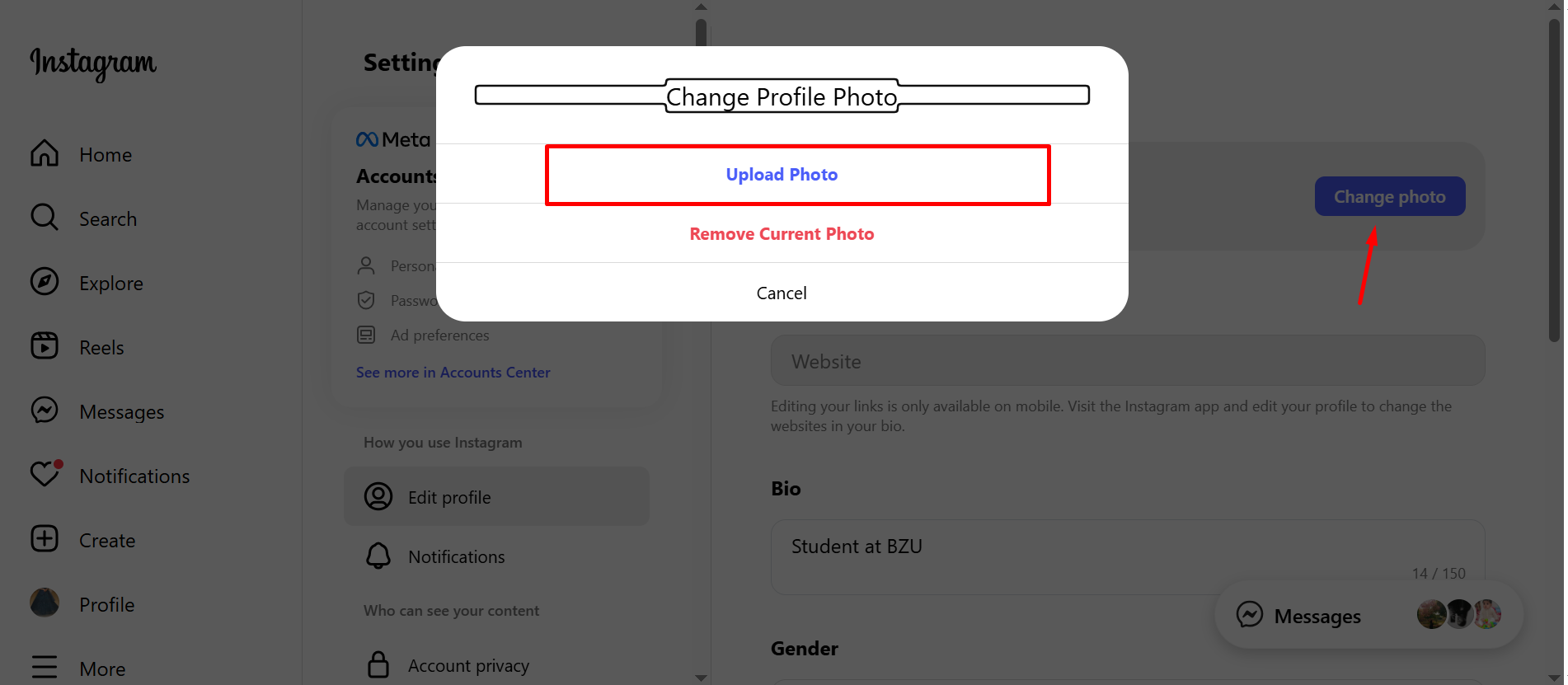 Changing the profile photo on Instagram
