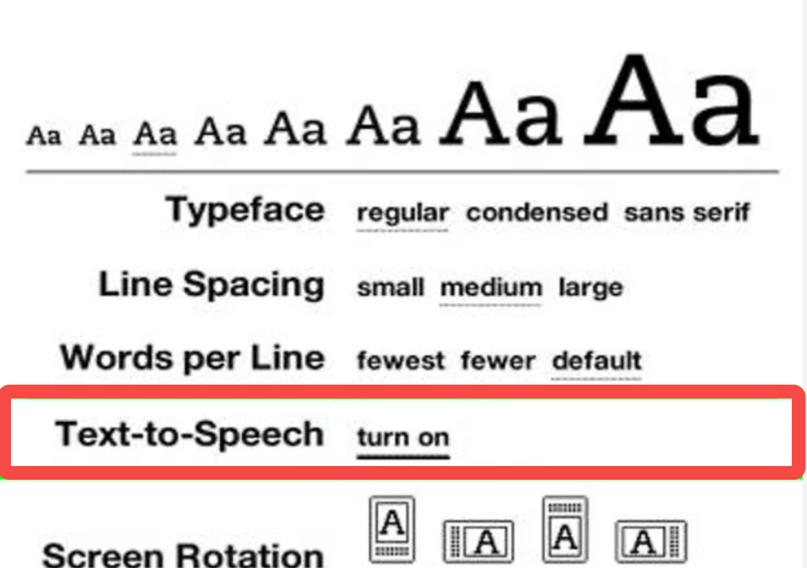 Enabling the Kindle text to speech feature