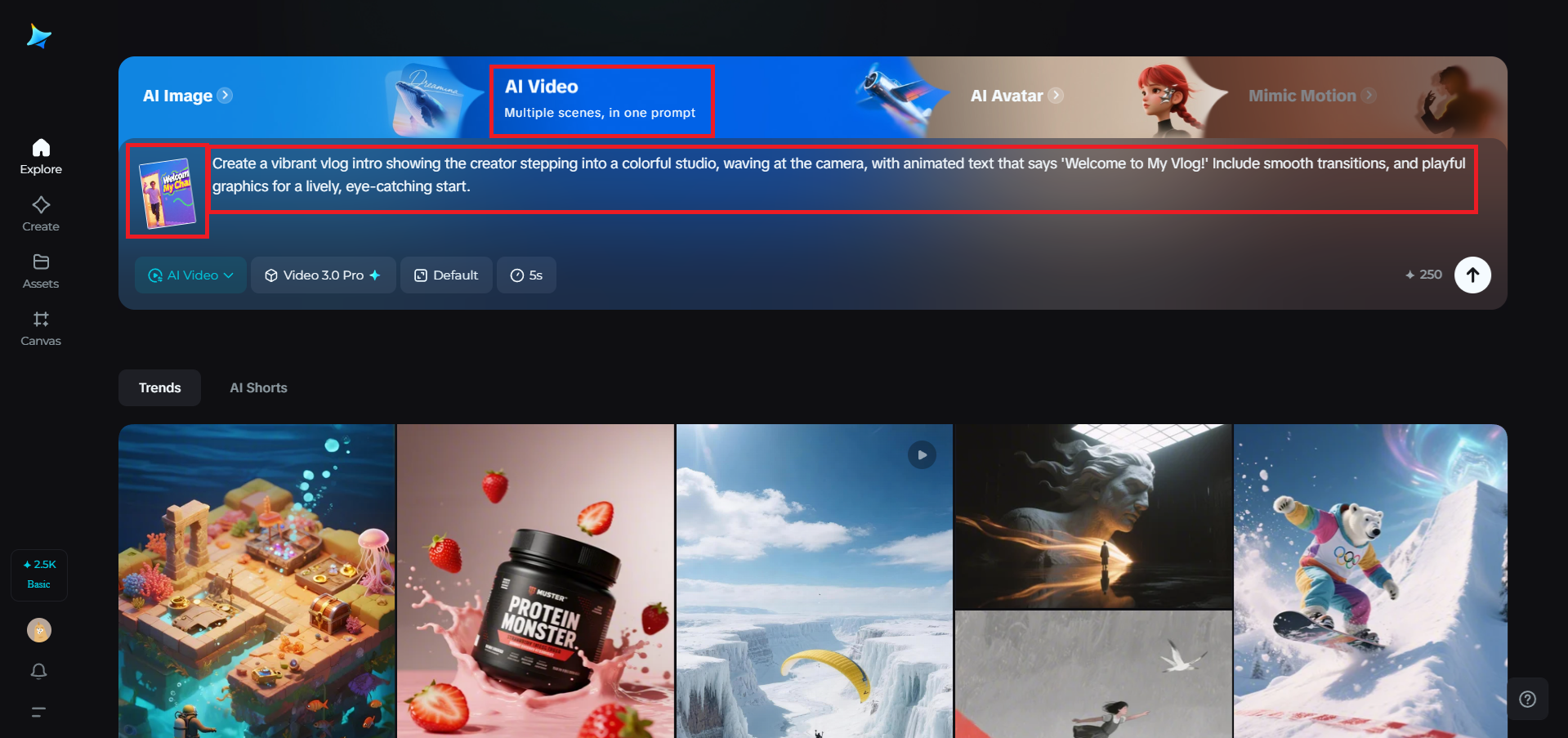 Insira o texto do prompt e a referência da imagem