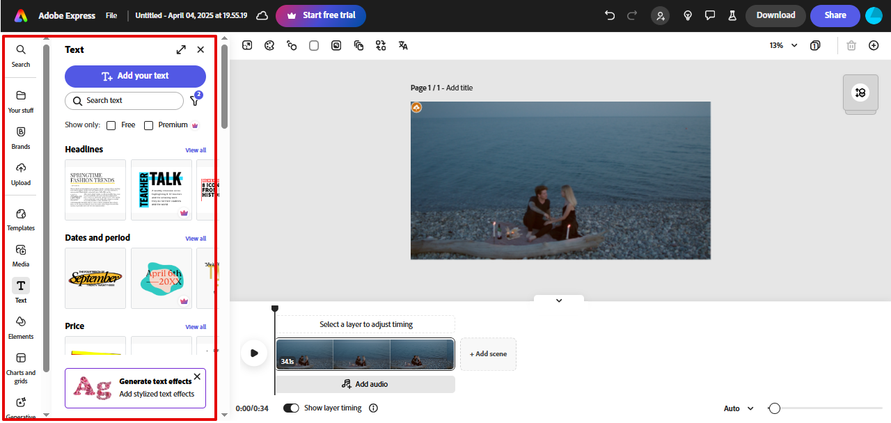 Customizing video in Adobe Express