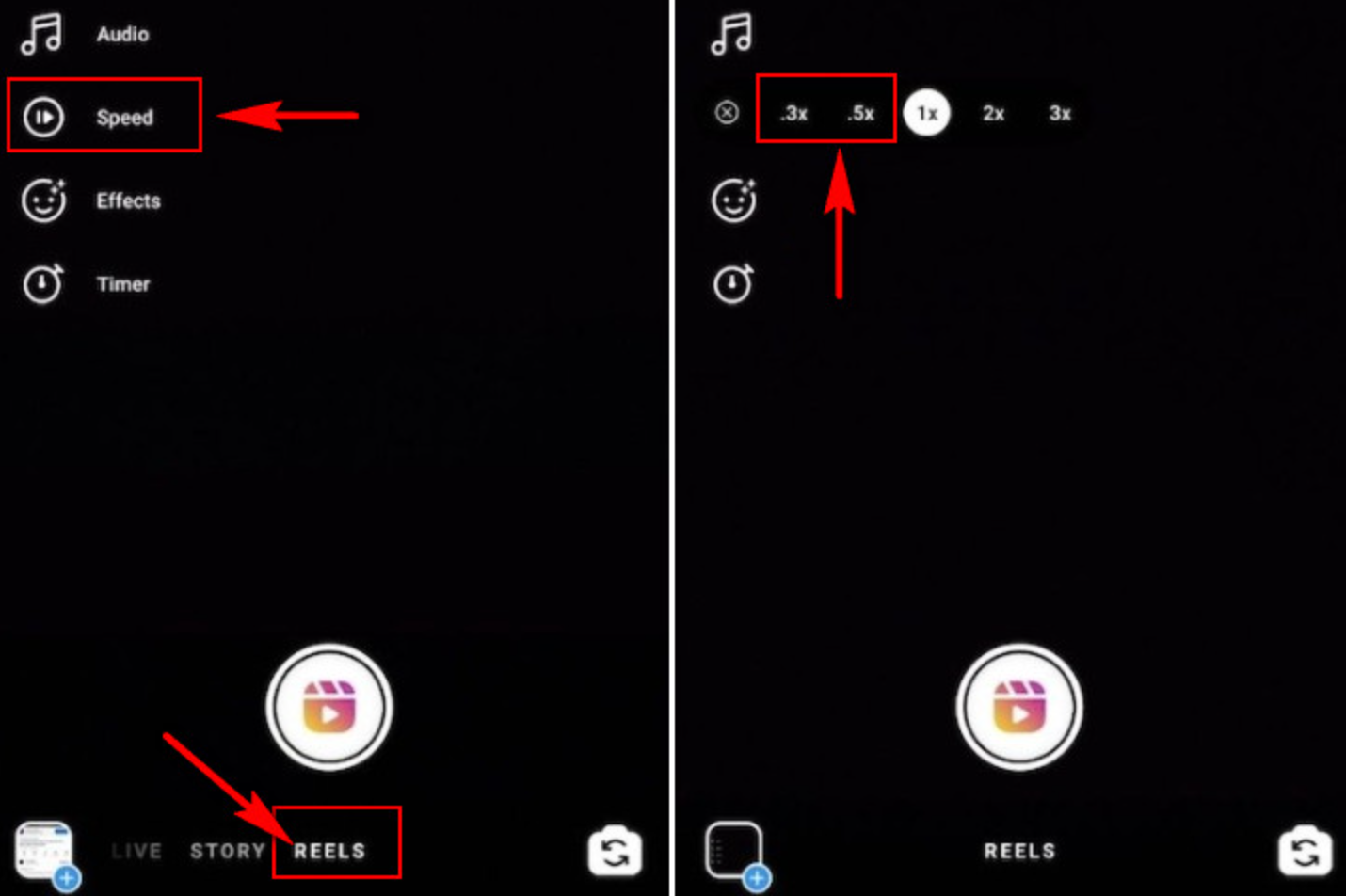 Showing how to create a video reel on Instagram in slow motion