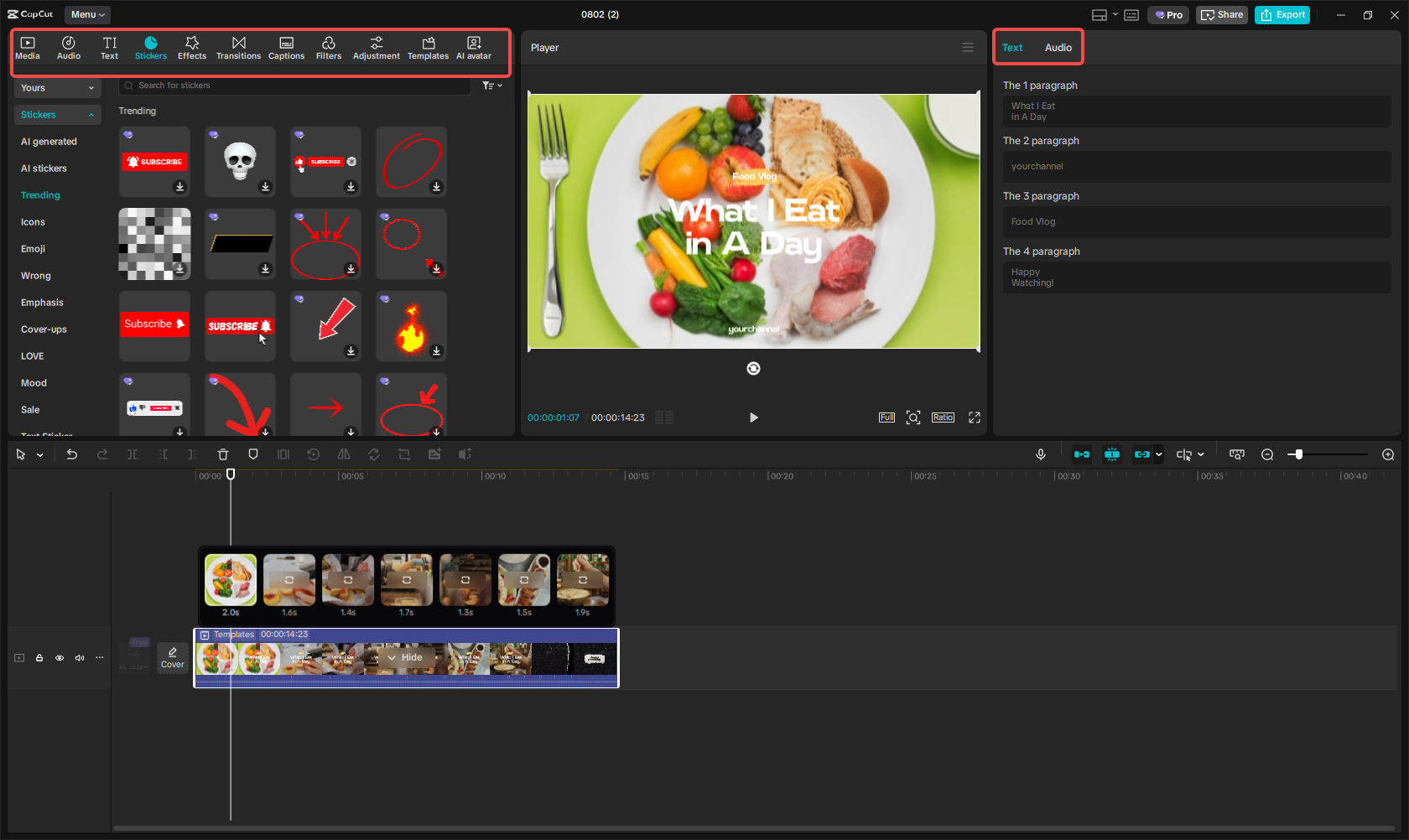 Editing the intro video in CapCut