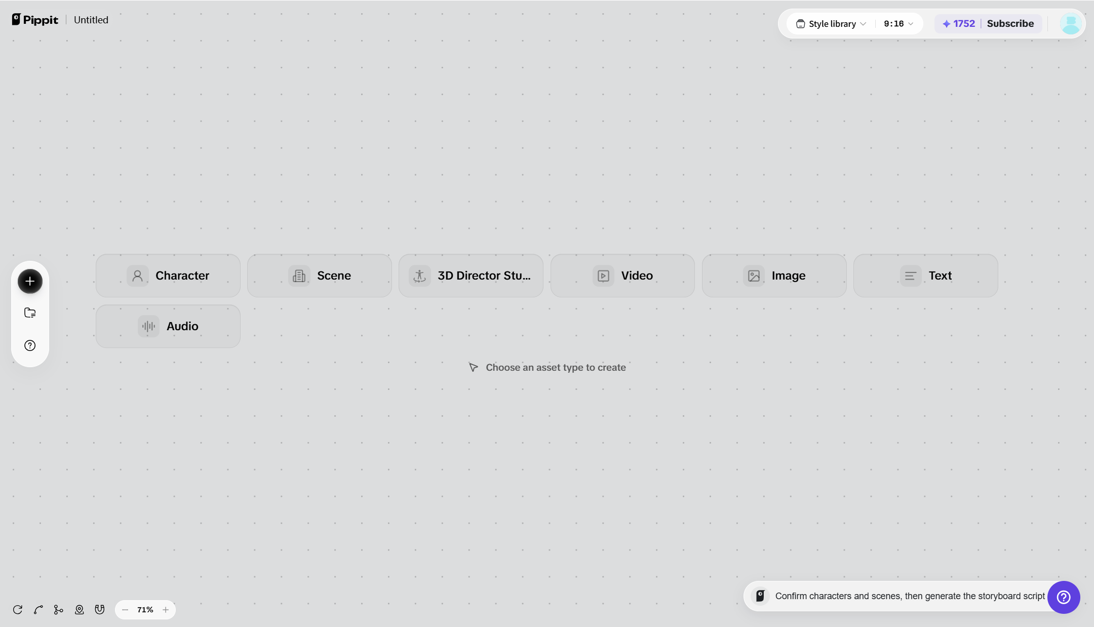Click Story Studio on the left sidebar to open the canvas