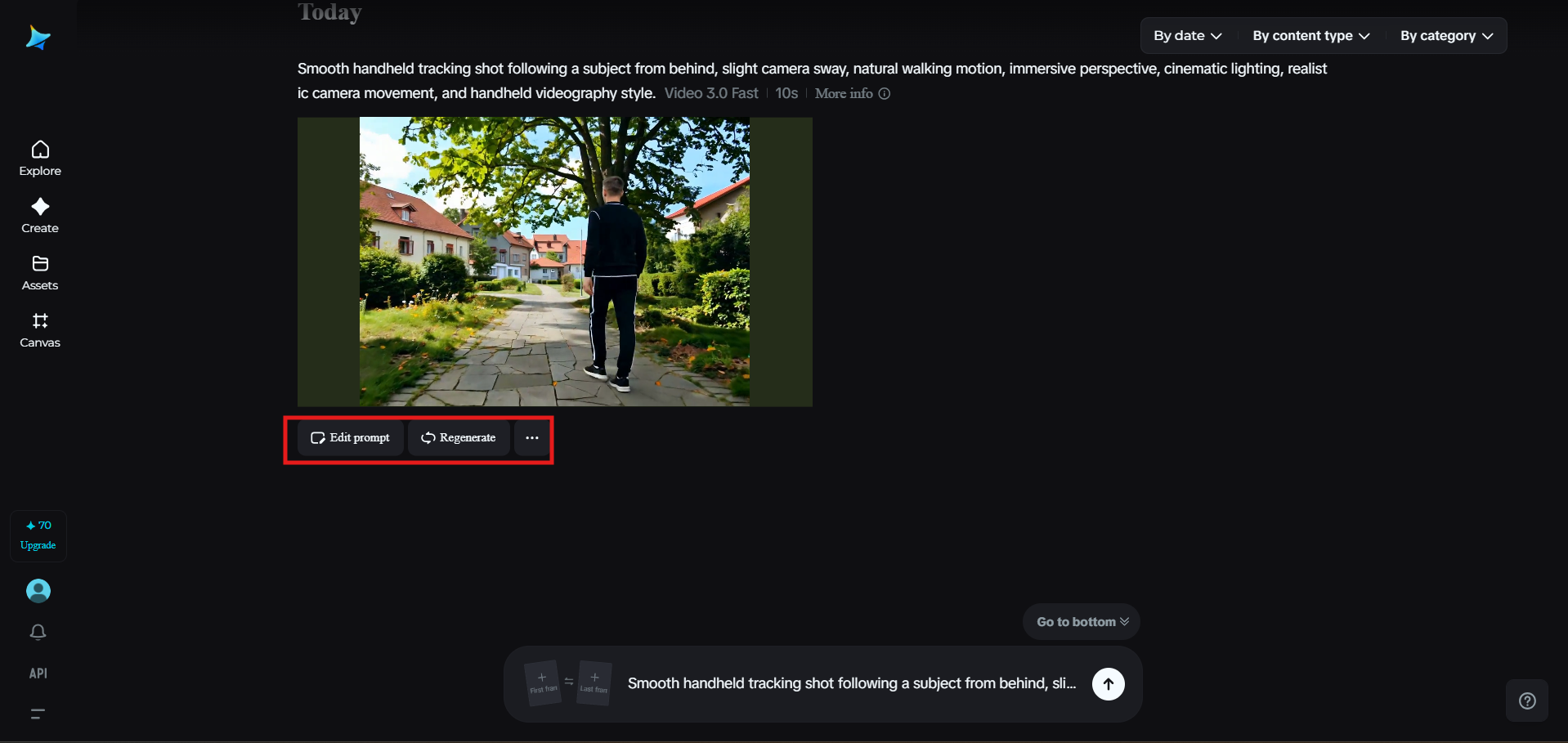 Regenerate the handheld shot video