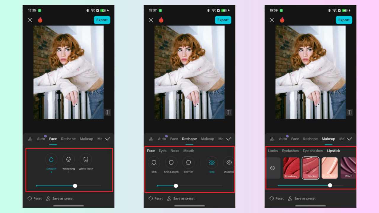 Choose retouching features