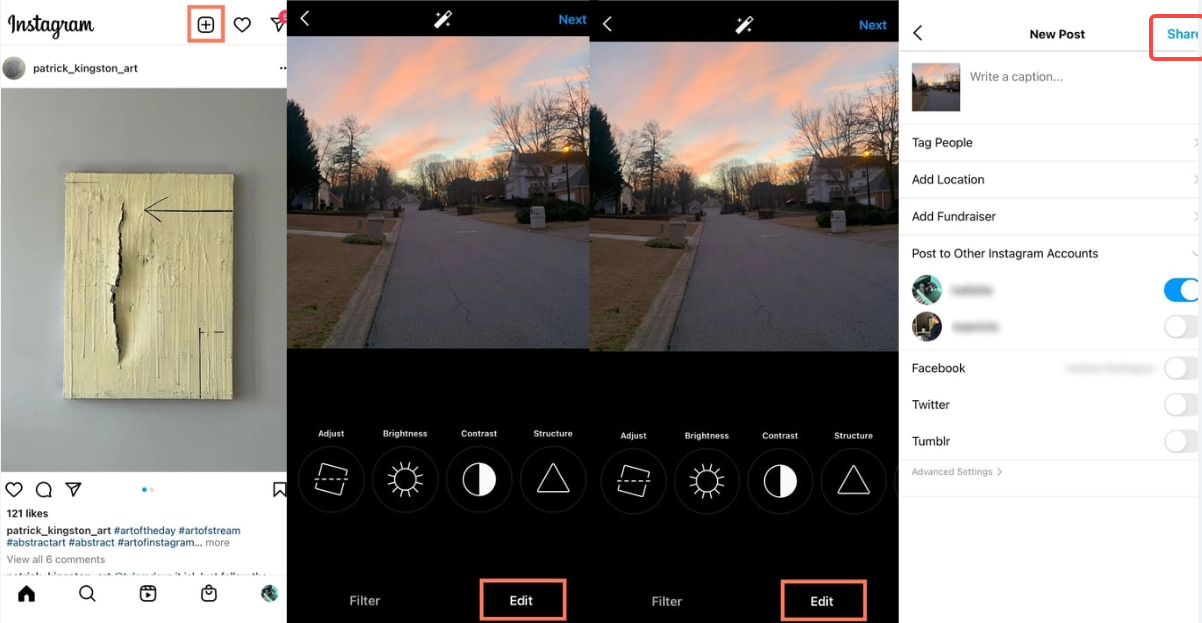 Edit and publish photos on Instagram