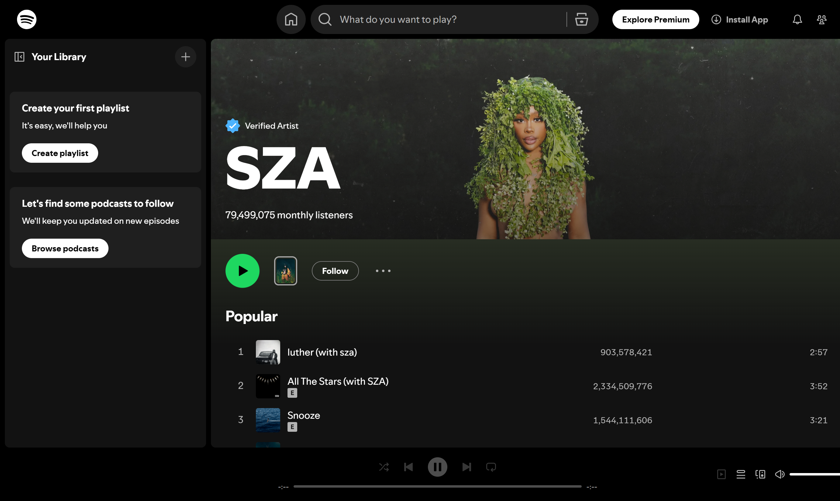 SZA - mest lyssnade på artister på Spotify med själfull R &amp; B-musik