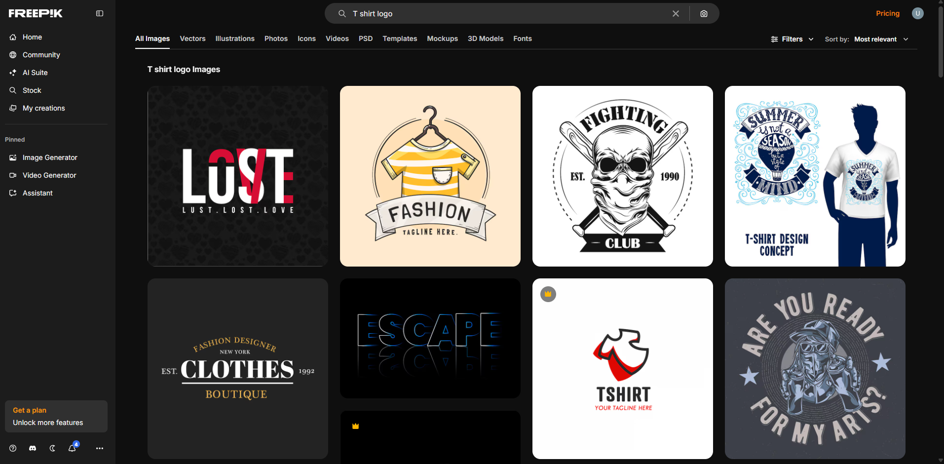 Interface of Freepik - one of the best t-shirt brand logo maker