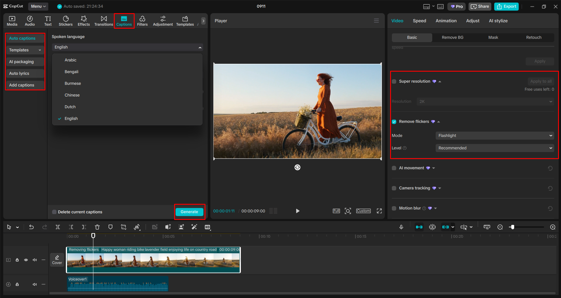 استخدام AI لتحسين مقطع فيديو باستخدام محرر فيديو سطح المكتب CapCut
