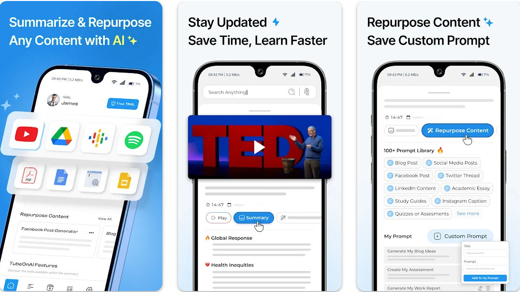 Interface do TubeOnAI - um resumidor de vídeo fácil de usar IA para dispositivos móveis