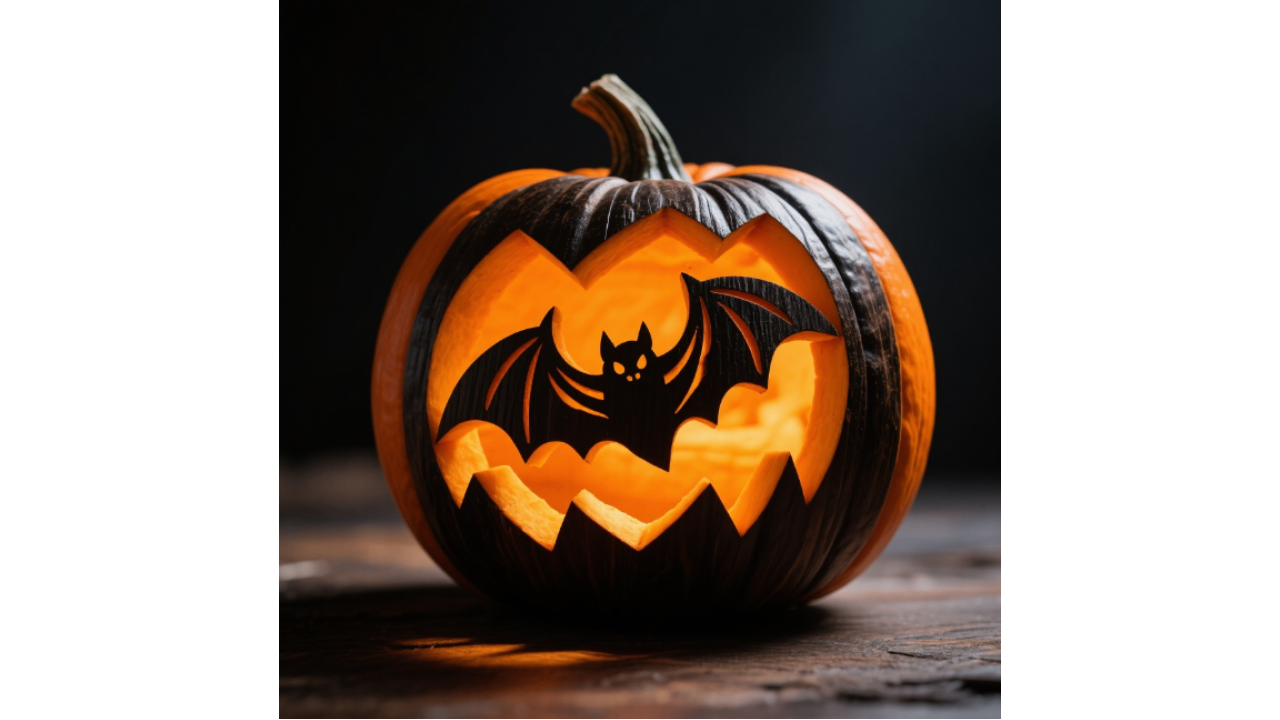 Bat flying carving on pumpkin