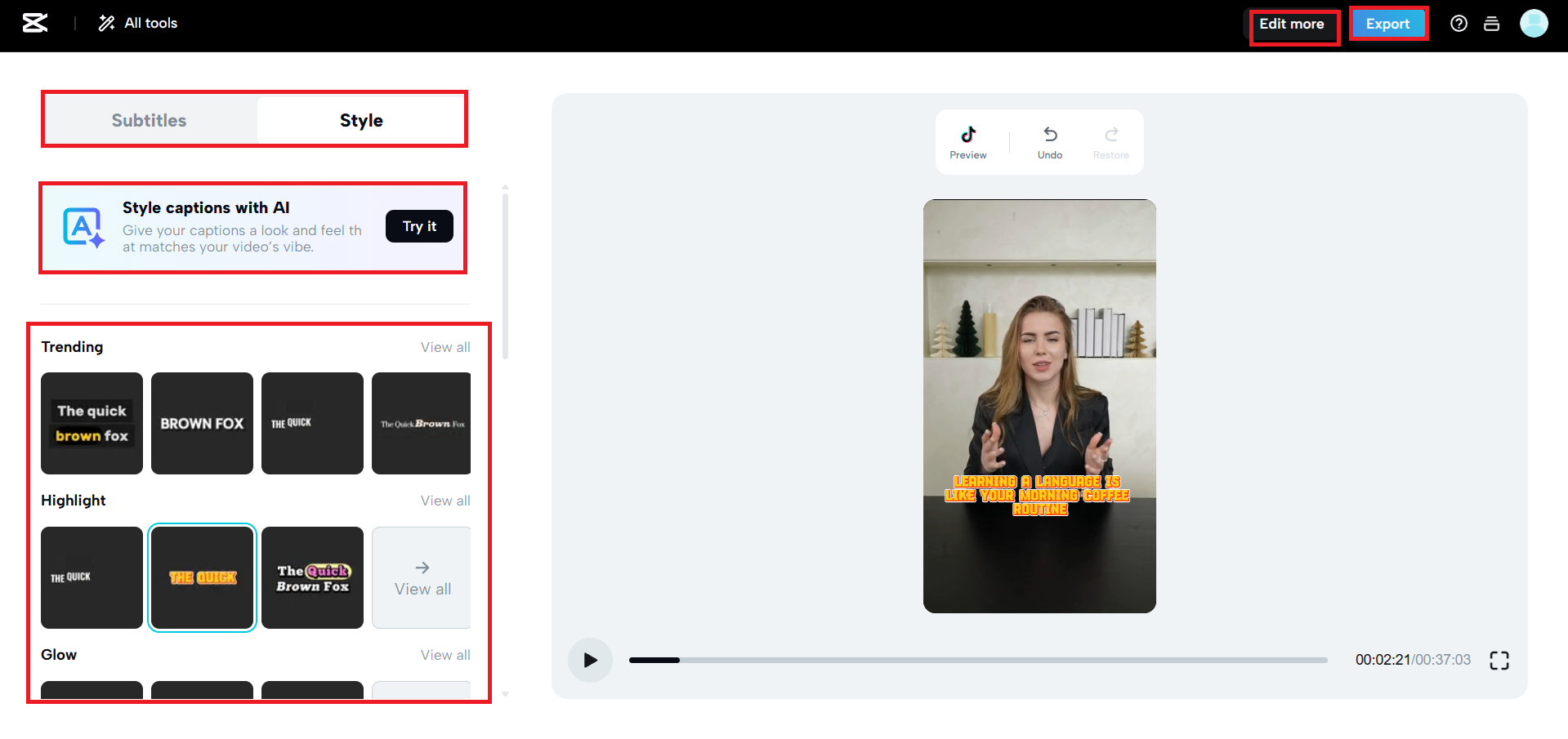 Wählen oder passen Sie Ihren Beschriftungsstil an.