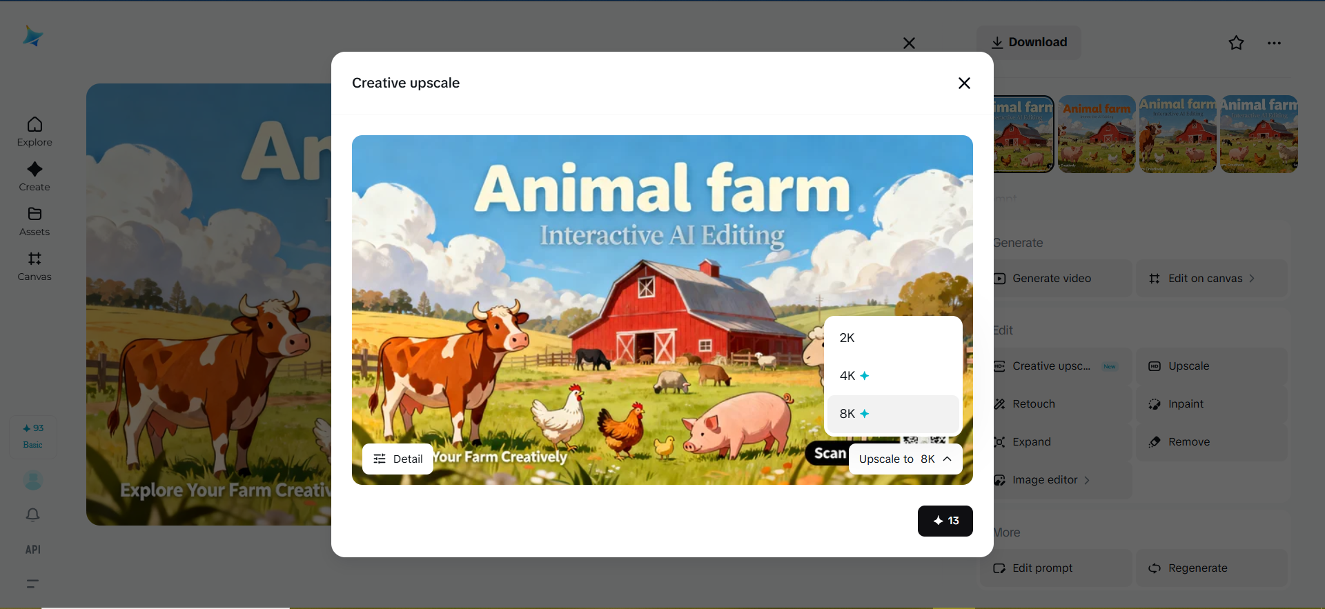 Creative upscale to sharpen the animal farm poster