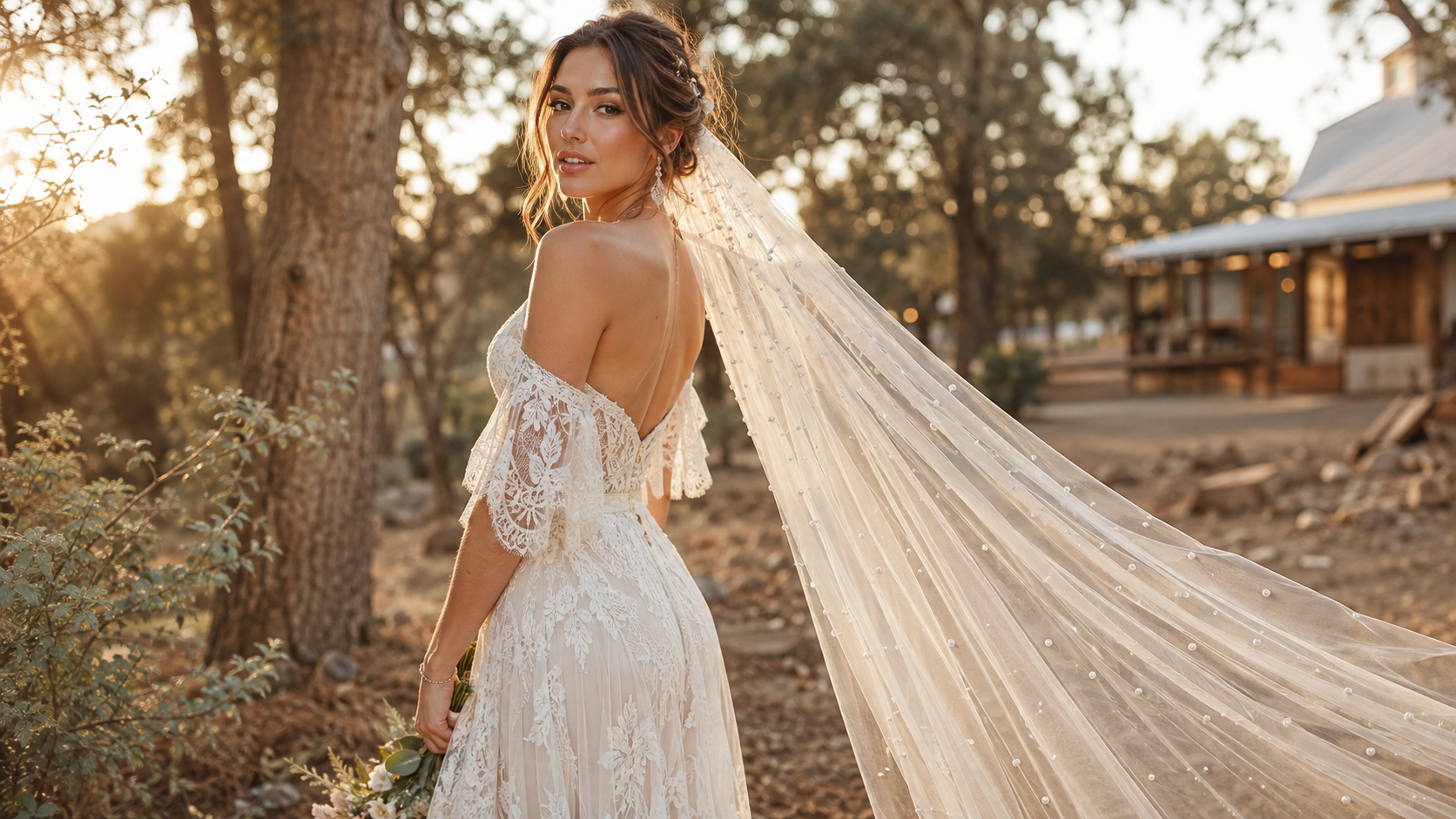 Bohemian gown & bridal makeup
