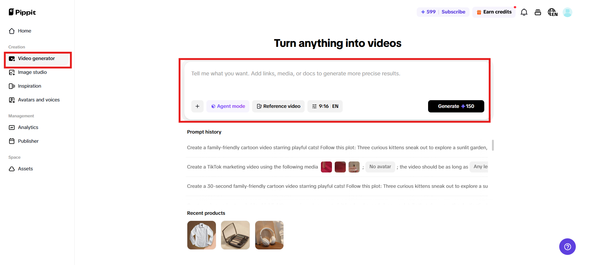 Đi đến trình tạo video AI.