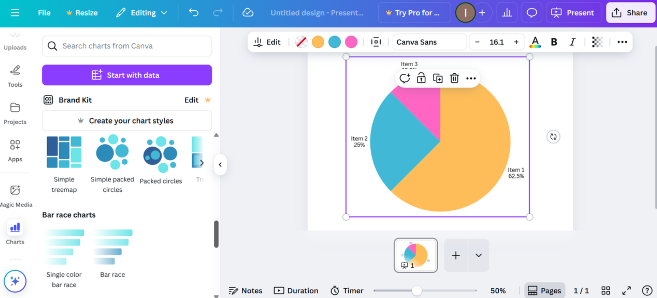 Interface of Canva - the best pie chart maker