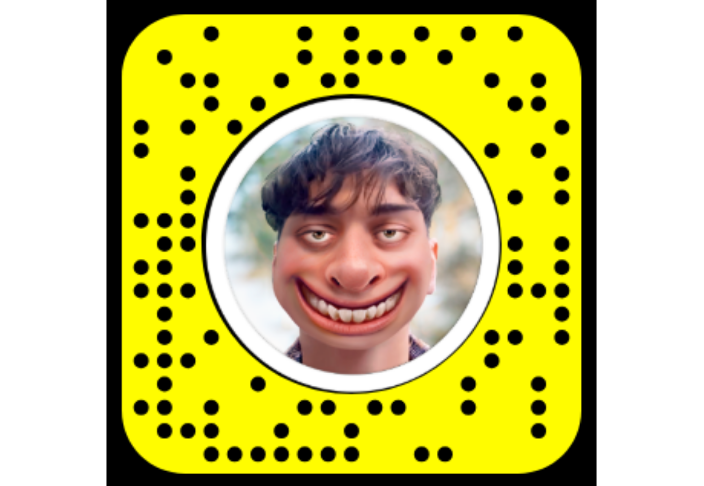 Cartoon face with exaggerated smile using Snapchat filters