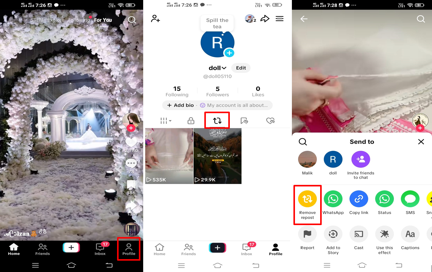Image showing how to delete a reposted video on TikTok