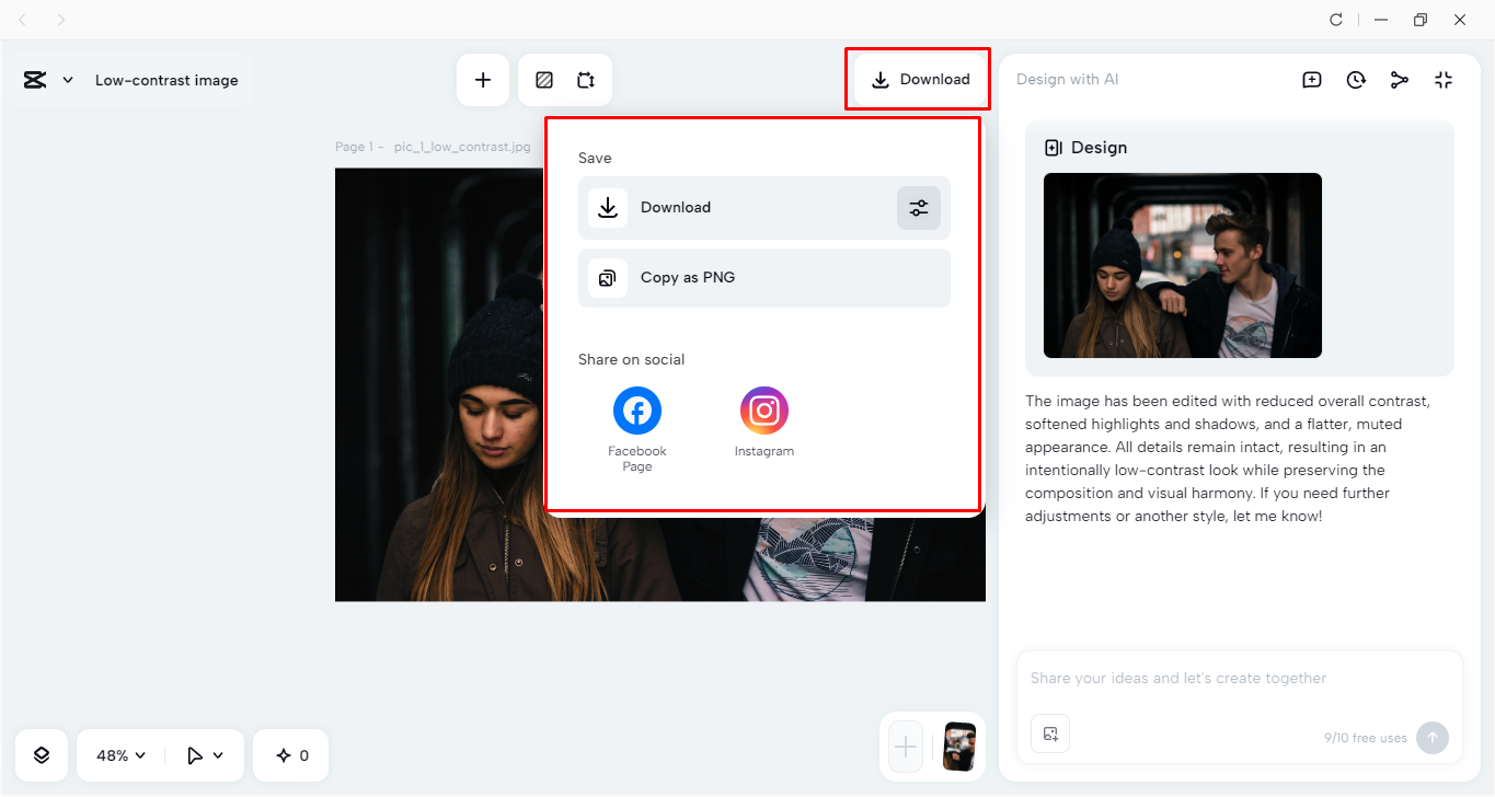 Exporting a high contrast image from the CapCut desktop video editor