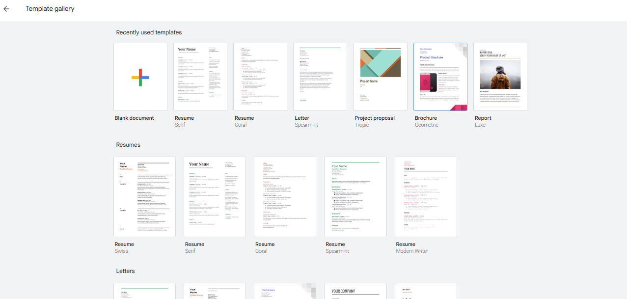 Use the brochure template in Google Docs