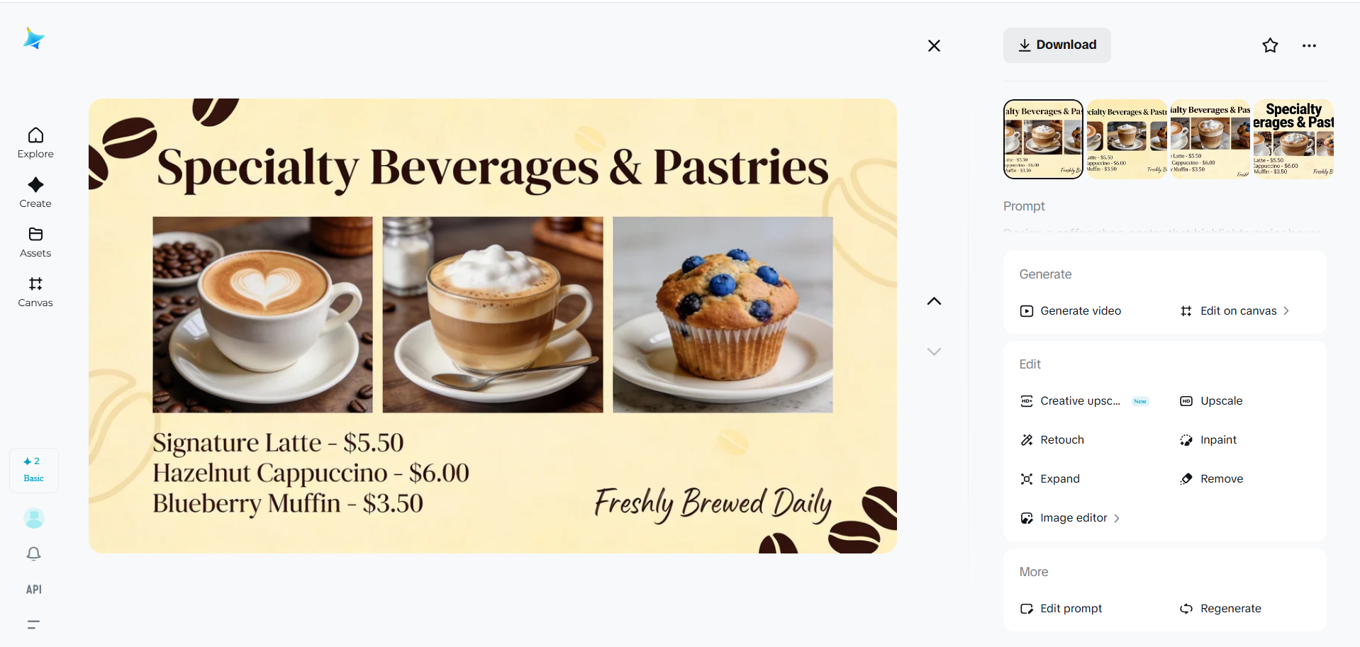 Coffee cafe poster design showing menu list