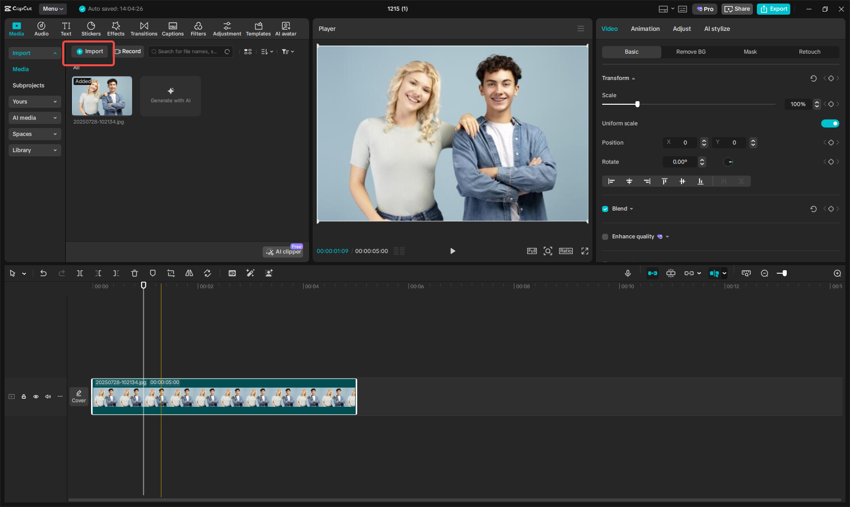 Import your image to CapCut