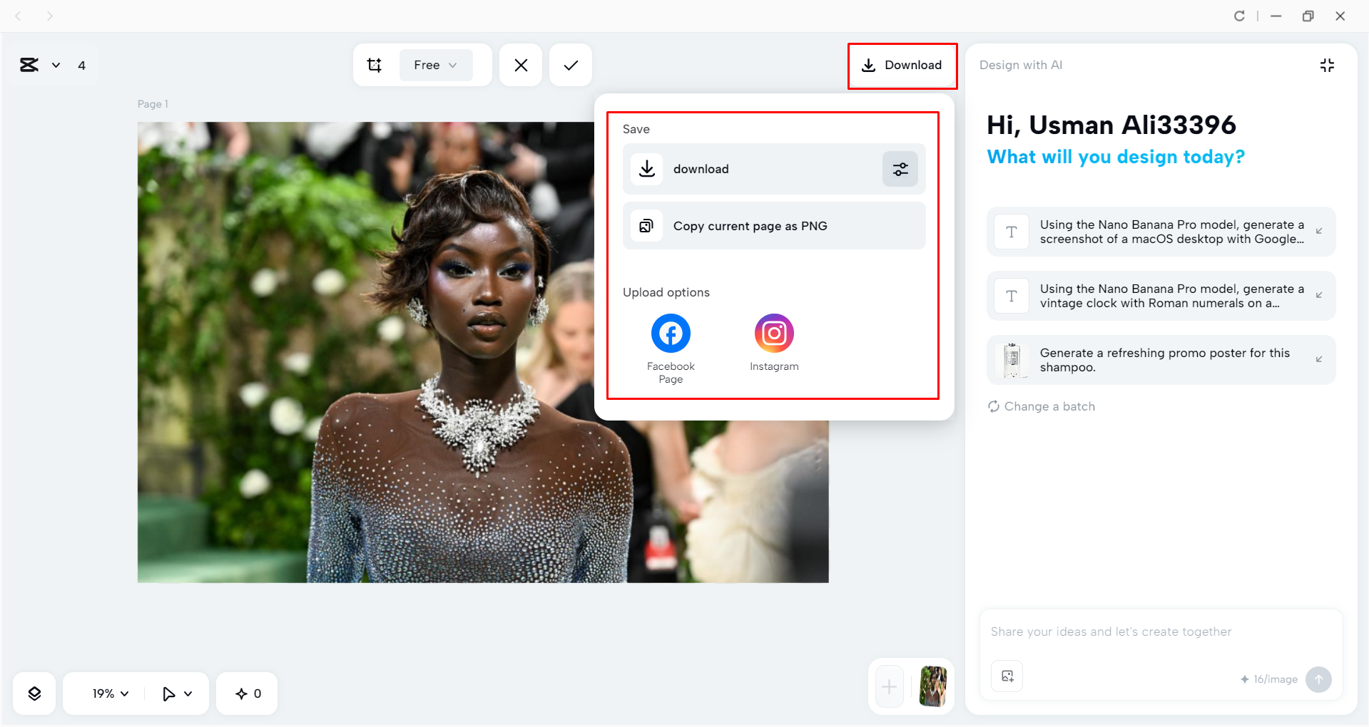 Downloading the image from the CapCut desktop video editor