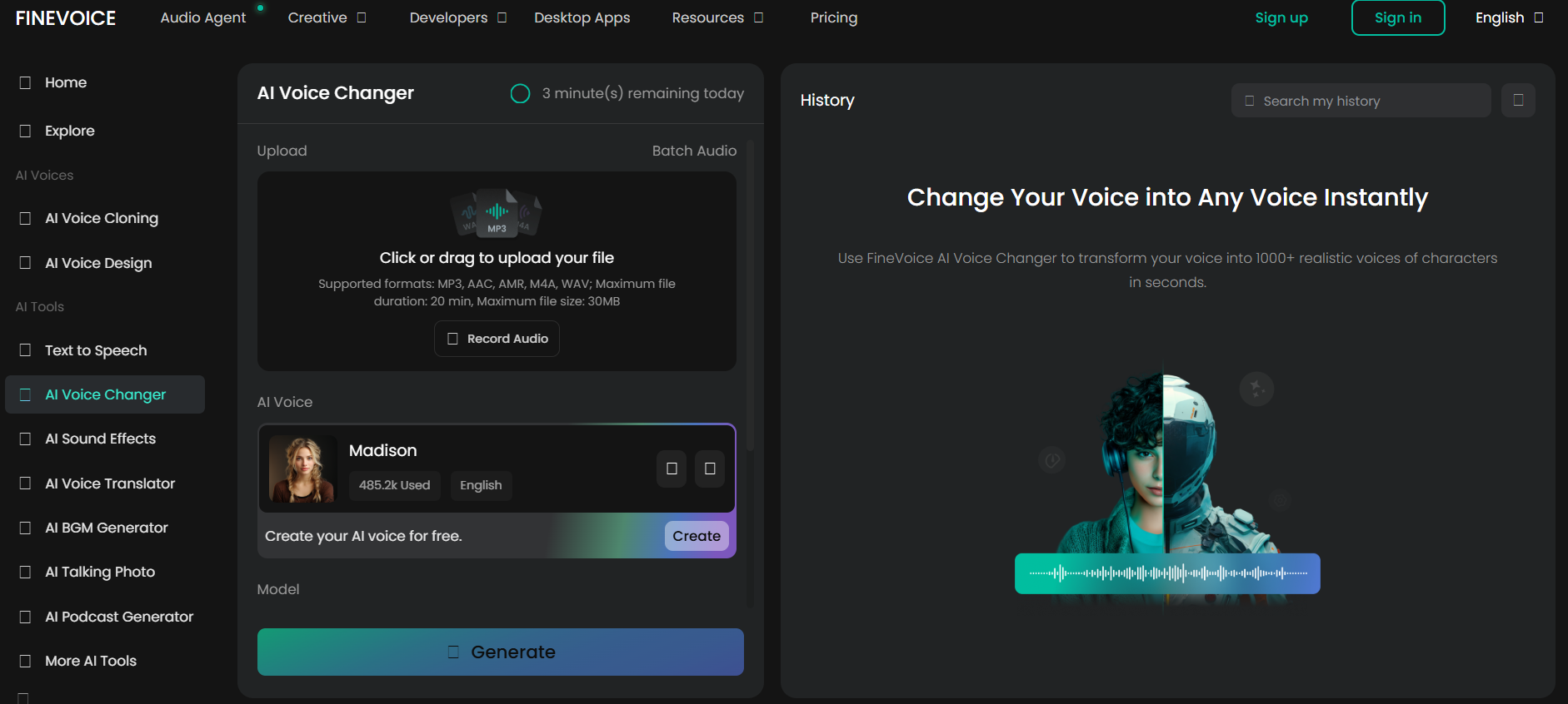 FineVoice: Best for AI voice transformation