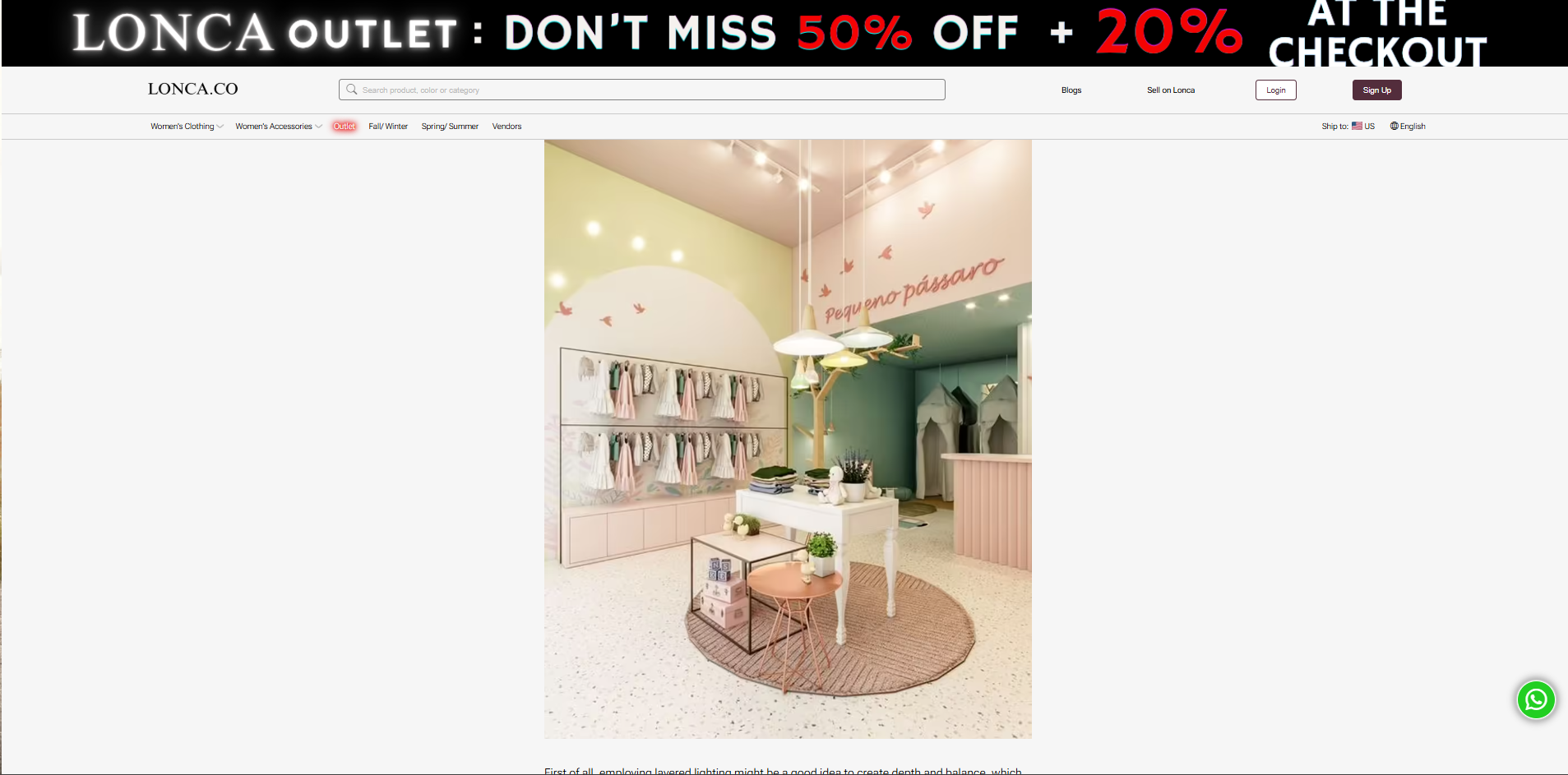 Interface of Lonca - a site with diverse interior designs for clothing shops