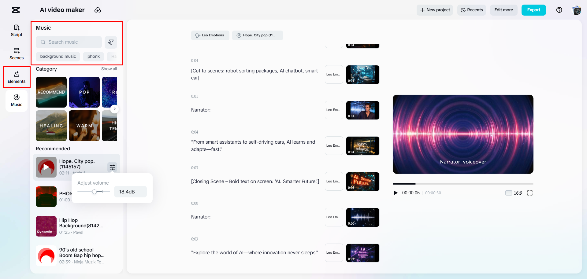 Hinzufügen von Hintergrundspuren zu einem Video mit CapCut Web