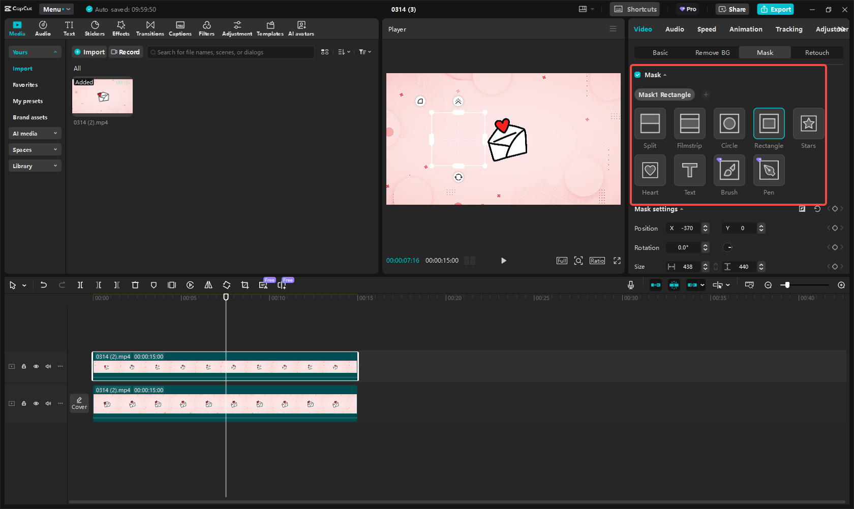 Using the masking tool in CapCut