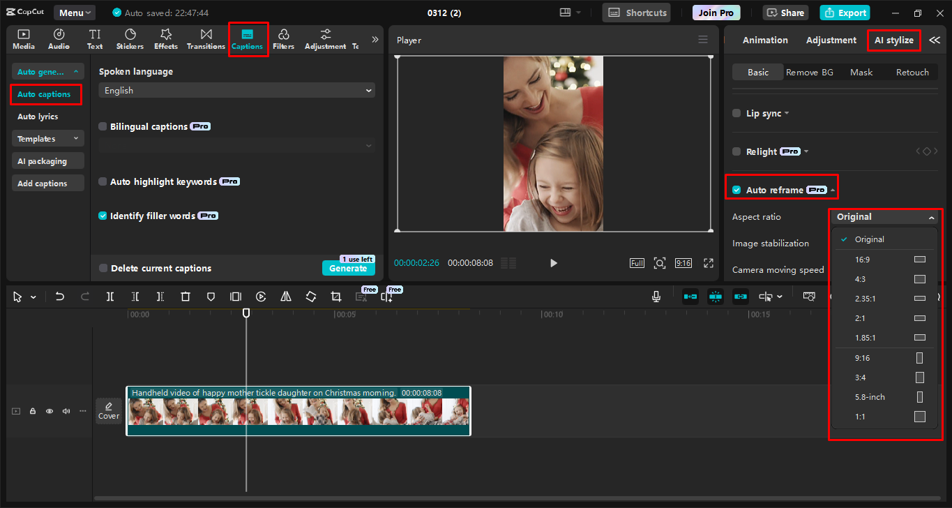 Customizing TikTok video in the CapCut desktop video editor