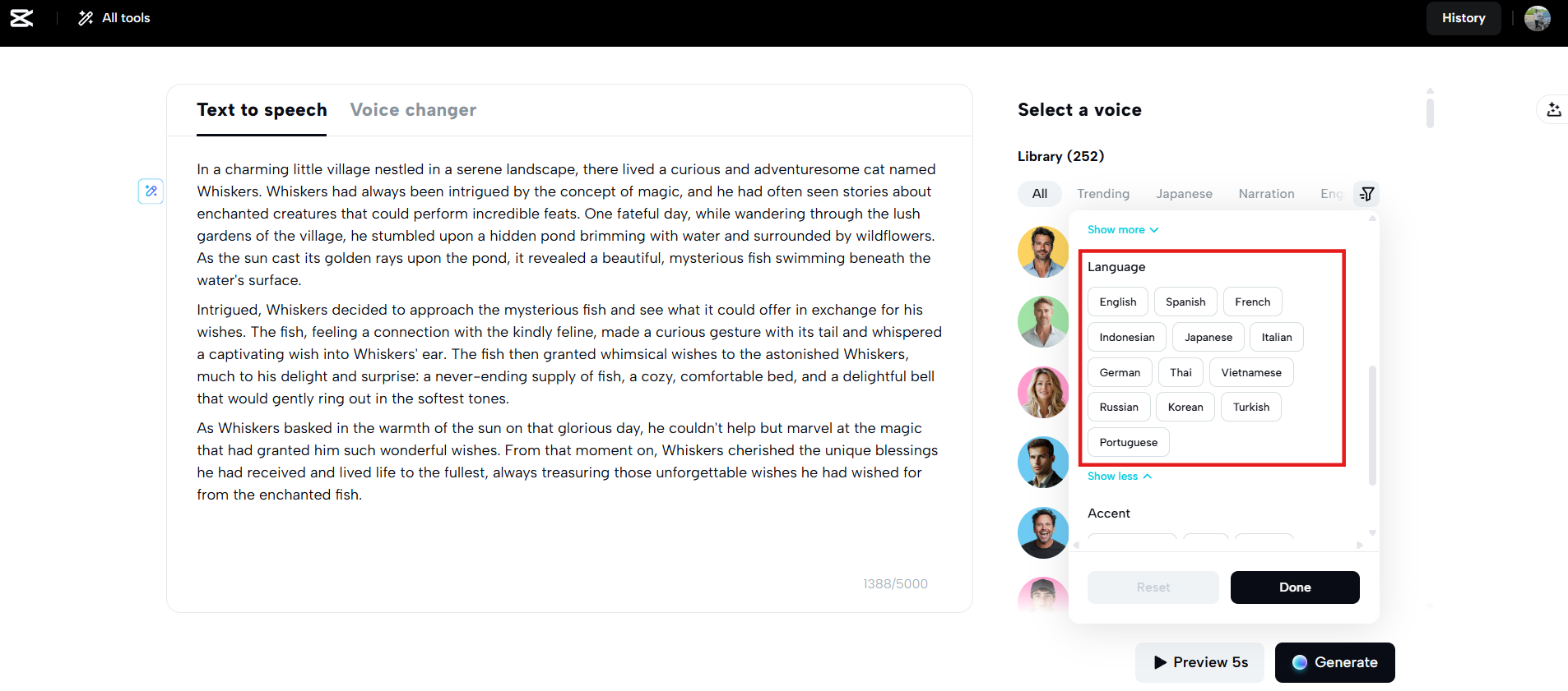 Multi-language TTS conversion