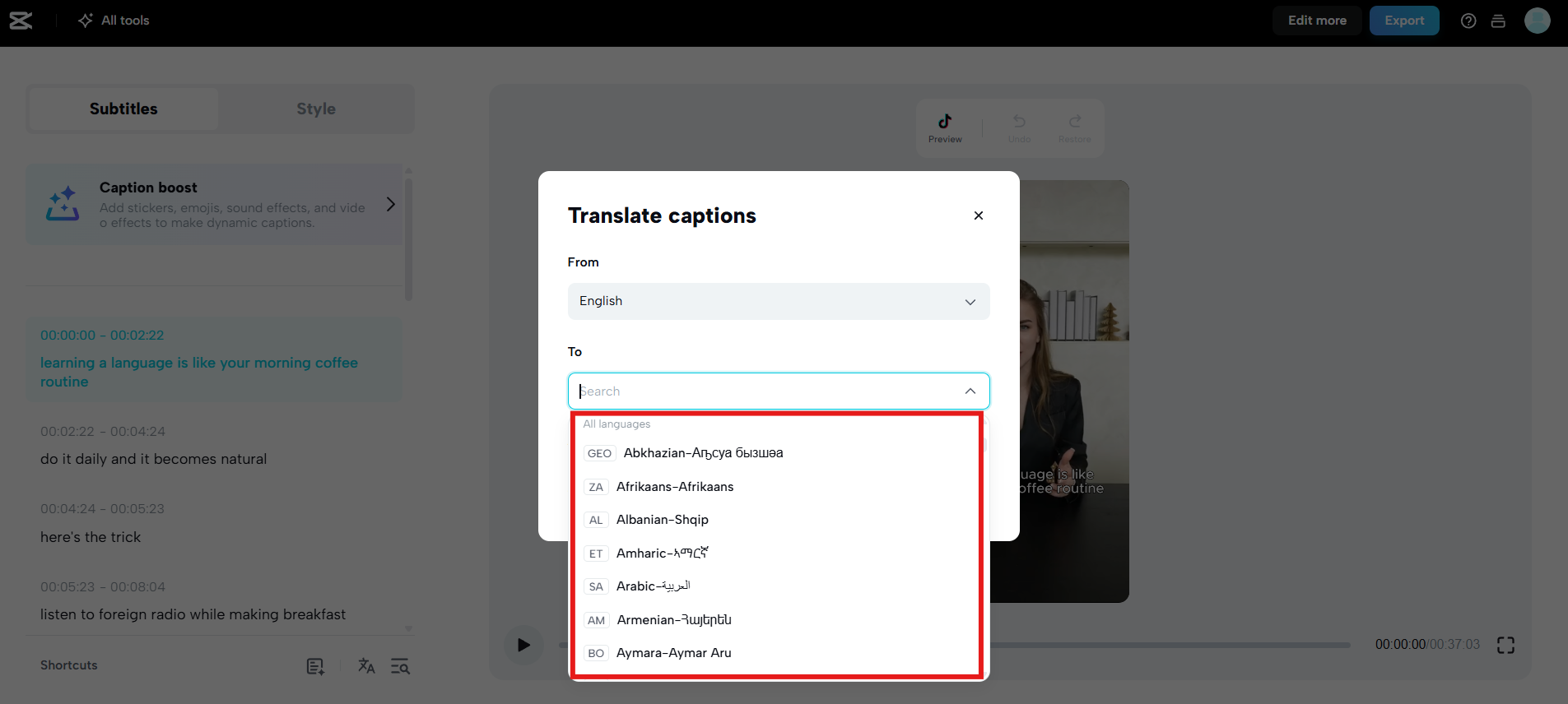 Multi-language subtitle support
