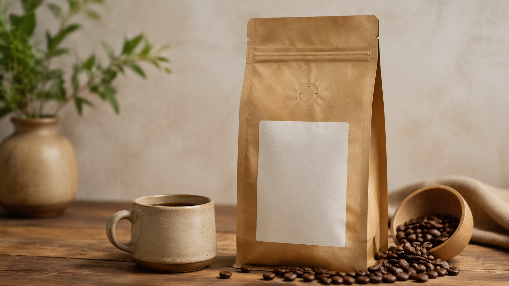 Dreamina Kaffee Mockup Prompt Beispiel 3: Kaffeebeutel Verpackung Mockup