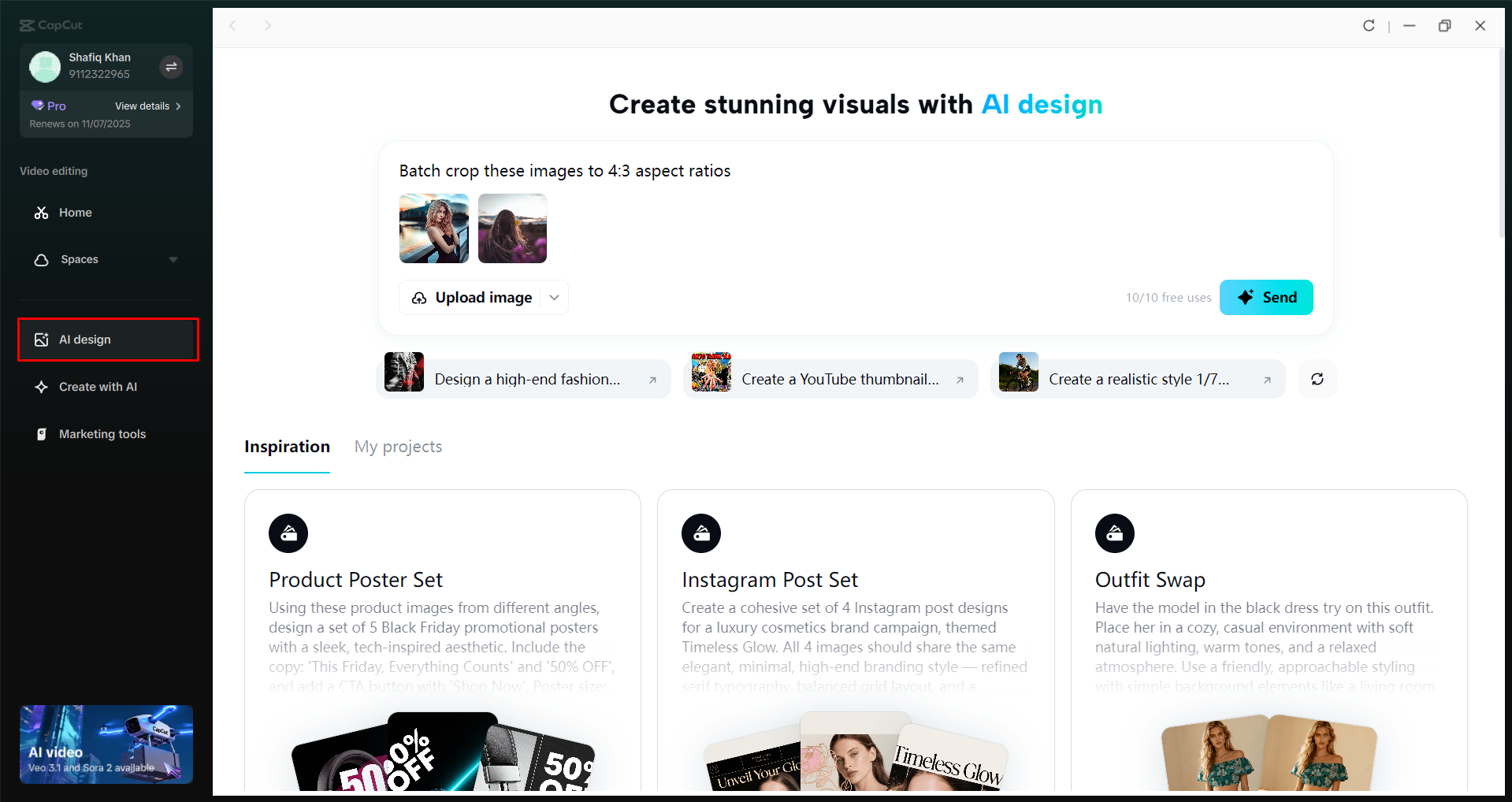 Accessing the AI design tool in the CapCut desktop video editor