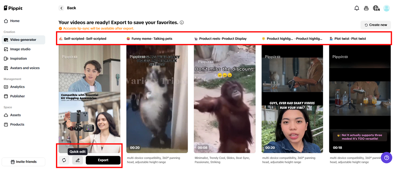 Piliin ang iyong paboritong nabuong video