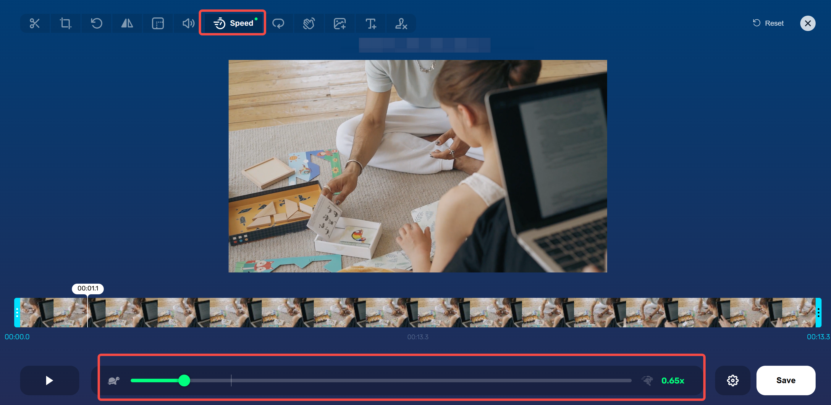 Interface showing how to slow down GIF in Online Video Cutter