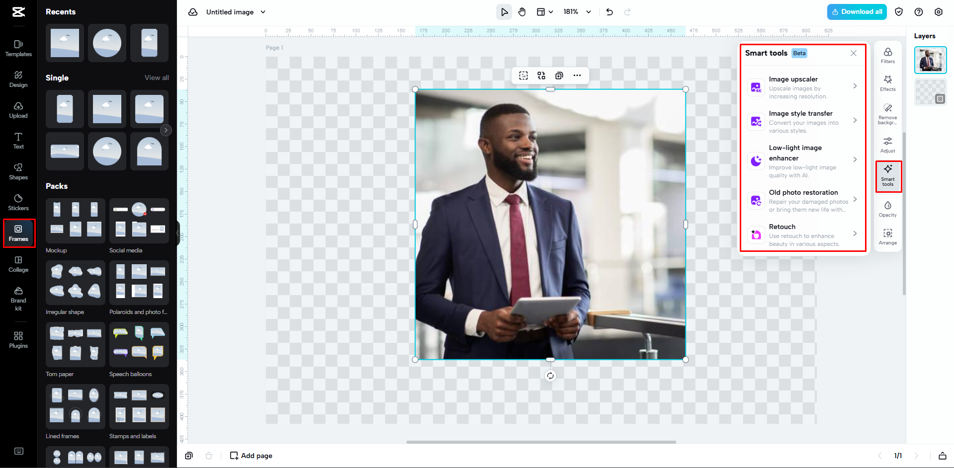 Mejorando la imagen con CapCut Web