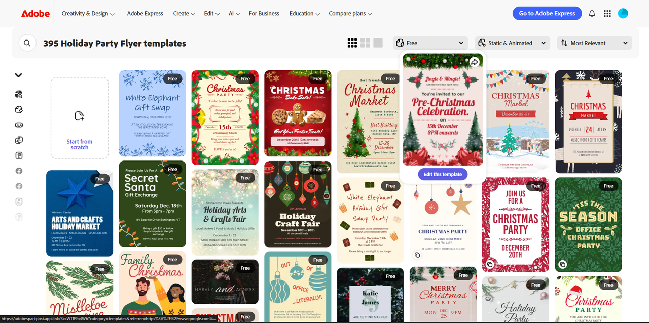 Interface of Adobe - an efficient tool for editing Christmas flyer templates